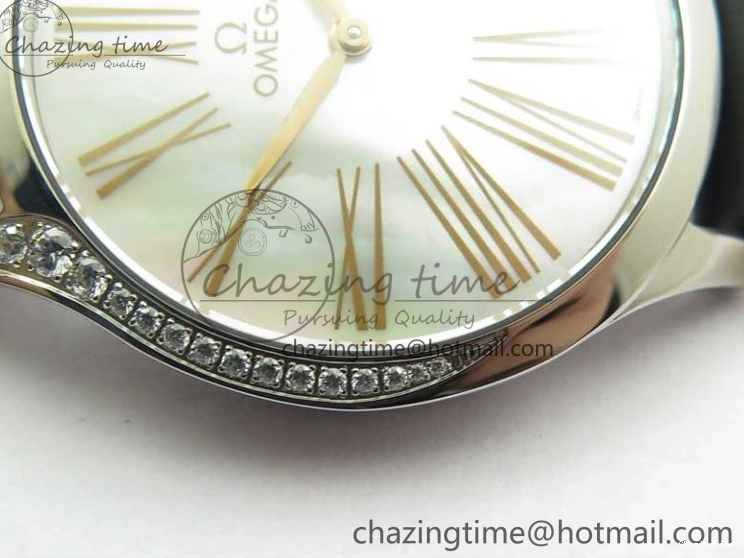 0410 StreetReady Ladies’ De Ville Trésor Diamond SS 3AF 1:1 Best Edition White MOP Dial RG Markers On Black Fabric strap Swiss Quartz 7884